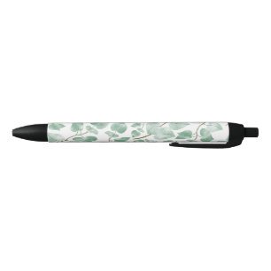 Minimal Sage Green Leaves Watercolor Pattern Black Ink Pen