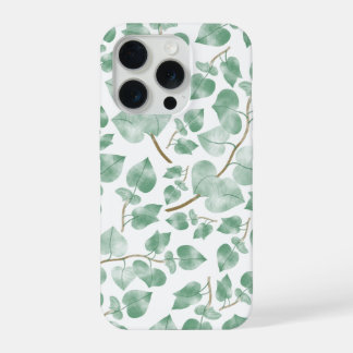 Minimal Sage Green Leaves Watercolor Pattern iPhone 15 Pro Case