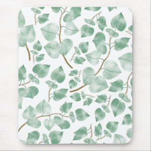 Minimal Sage Green Leaves Watercolor Pattern Mouse Pad