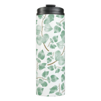 Minimal Sage Green Leaves Watercolor Pattern Thermal Tumbler