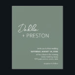 Minimal Sage Green Modern Budget Wedding Invite<br><div class="desc">Modern olive / sage green budget all in one wedding invitation featuring a simple and minimal design with the bride's name in an elegant script and the groom's name in a contemporary sans serif font. Below in the lower right corner are your event details in a minimalist layout. The back...</div>