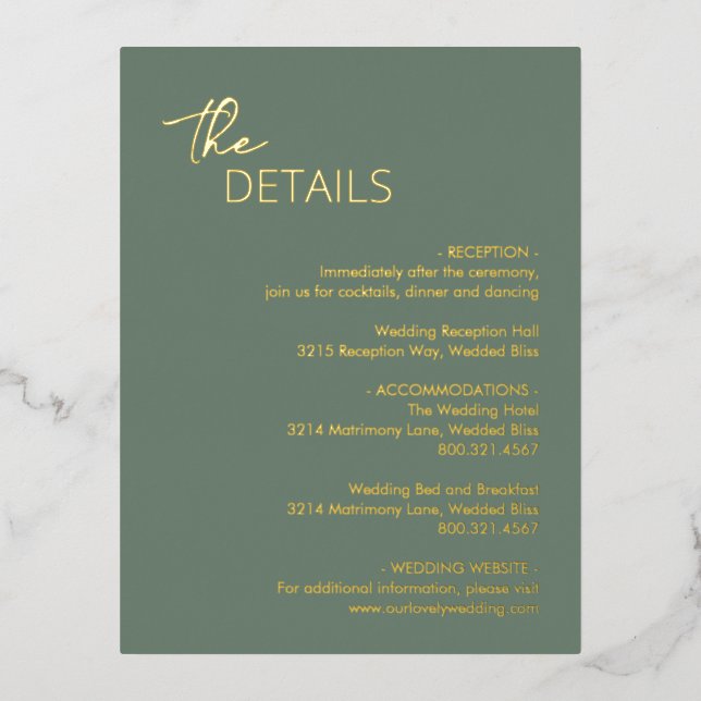 Minimal Sage Green Modern Wedding Foil Enclosure Foil Invitation Postcard (Front)