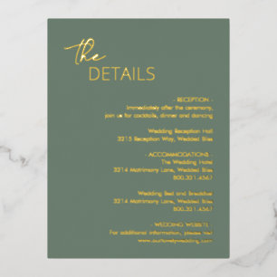 Minimal Sage Green Modern Wedding Foil Enclosure Invitation Postcard
