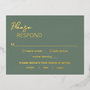 Minimal Sage Green Modern Wedding Foil RSVP Card