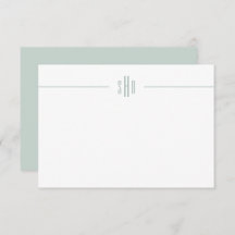 Minimal Sage Green Monogram Note Card Stationery