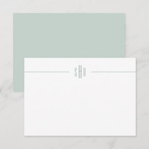 Minimal Sage Green Monogram Note Card Stationery