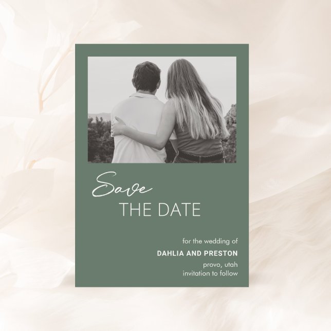 Minimal Sage Green Photo Modern Wedding Save The Date (Creator Uploaded)
