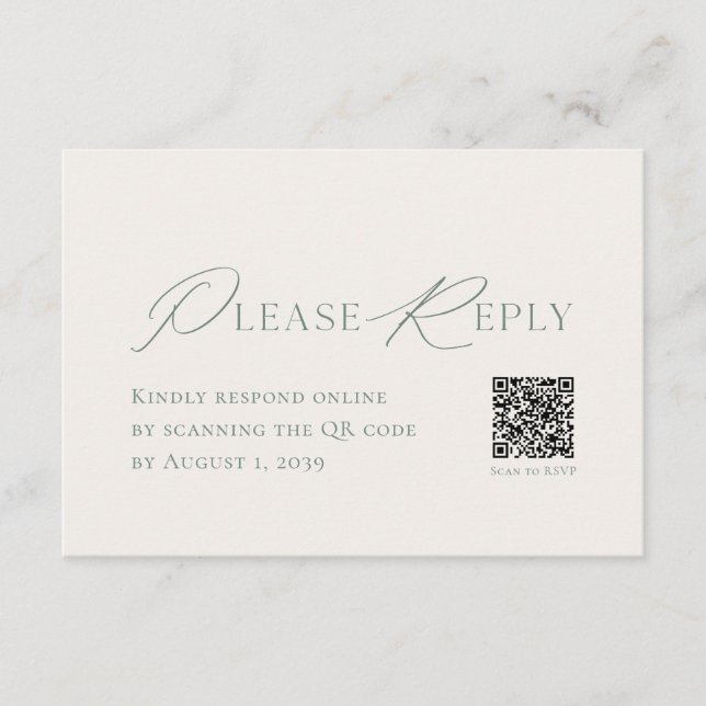 Minimal Sage Green RSVP Card with QR Code (Front)