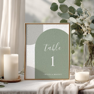 Minimal Sage Green Rustic Boho Arch Table Number
