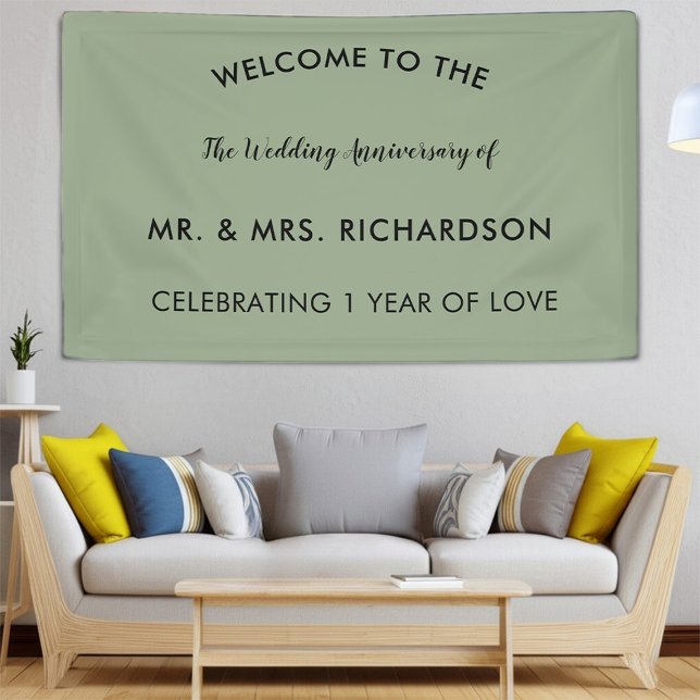Minimal Sage Green Simple 1st Wedding Anniversary Banner (Creator Uploaded)