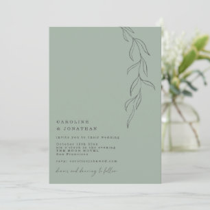 Minimal Sage Green Typewriter Botanical Wedding Invitation