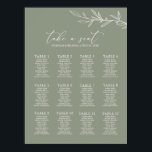 Minimal Sage Green Wedding 12 Table Seating Chart<br><div class="desc">Minimal Sage Green Wedding 12 Table Seating Chart. 10 seats per table. Table Seating Arrangement. The word 'take a seat' is not editable.</div>