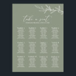 Minimal Sage Green Wedding 12 Table Seating Chart<br><div class="desc">Minimal Sage Green Wedding 12 Table Seating Chart. 10 seats per table. Table Seating Arrangement. The word 'take a seat' is not editable.</div>