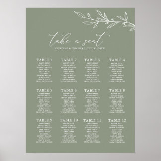 Minimal Sage Green Wedding 12 Table Seating Chart