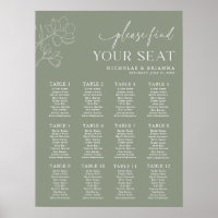 Minimal Sage Green Wedding 12 Table Seating Chart