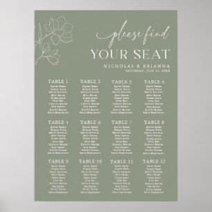 Minimal Sage Green Wedding 12 Table Seating Chart