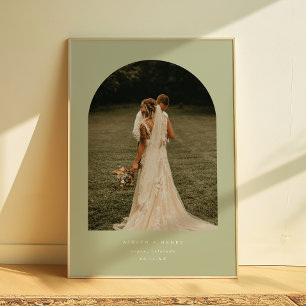Minimal Sage Green Wedding Couple Photo Arch Poster