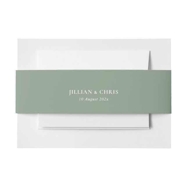 minimal sage green wedding invitation belly band (Front Example)