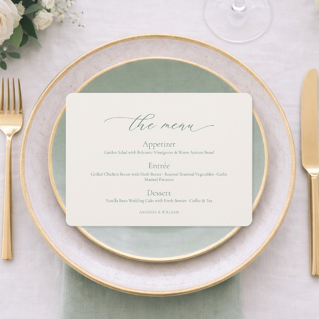 Minimal Sage Green Wedding Menu Card (Creator Uploaded)