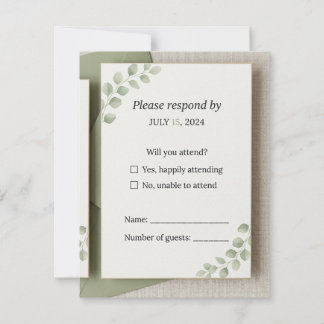 Minimal Sage Green Wedding RSVP Card