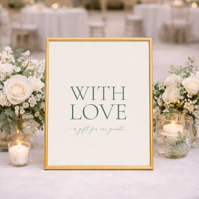 Minimal Sage Green “With Love” Wedding Favor Sign (Creator Uploaded)