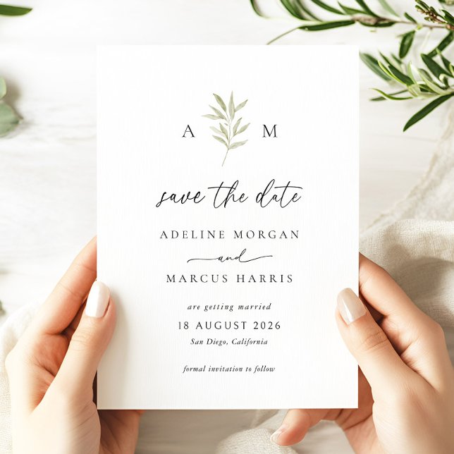 Minimal Sage Greenery Save the Date Card (Creator Uploaded)