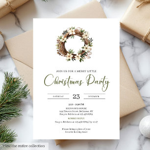 Minimal Sage Neutral Taupe Christmas Wreath Invitation