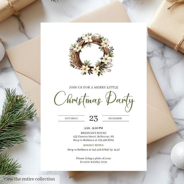 Minimal Sage Neutral Taupe Christmas Wreath Invitation (Minimal Sage Neutral Taupe Christmas Party)