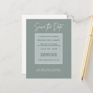 Minimal Sage Save The Date Announcement Postcard