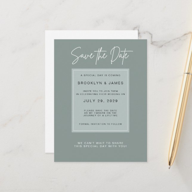 Minimal Sage Save The Date Announcement Postcard (Front/Back In Situ)