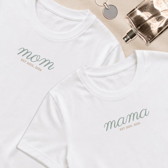 Minimal Sage Script & Gold Mum Established T-Shirt (Creator Uploaded)