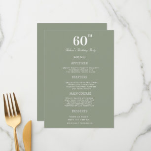 Minimal Sage & White 60th Birthday Party Custom   Menu