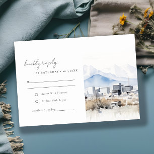 Minimal Salt Lake City Utah Watercolor Wedding RSVP Card