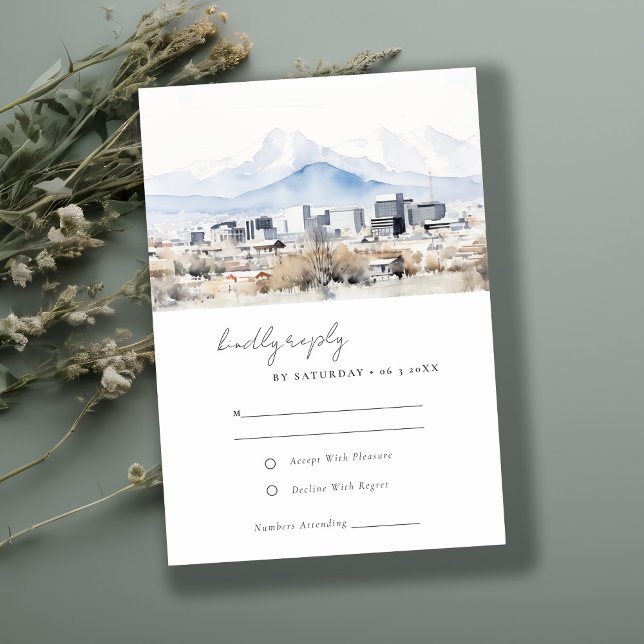 Minimal Salt Lake City Utah Watercolor Wedding RSVP Card (Creator Uploaded)