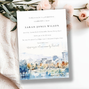 Minimal San Jose, California Watercolor Birthday Invitation