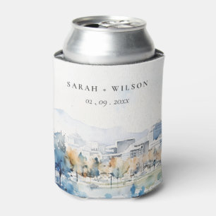 Minimal San Jose, California Watercolor Wedding Can Cooler
