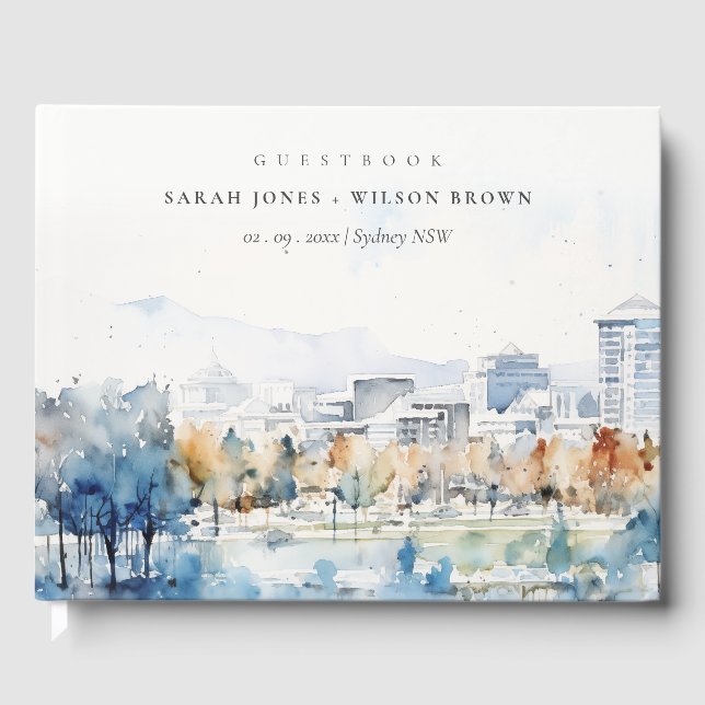 Minimal San Jose, California Watercolor Wedding Guest Book (Front)
