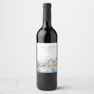 Minimal San Jose, California Watercolor Wedding Wine Label