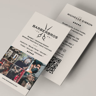 Minimal Sand Hair Stylist Barber Barbershop Grid Business Card