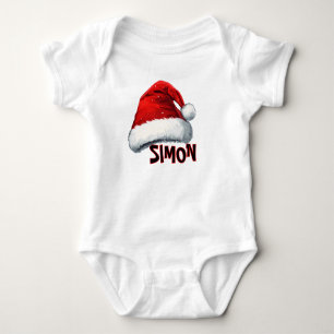 Minimal Santa Cap Baby Name Christmas Bodysuit