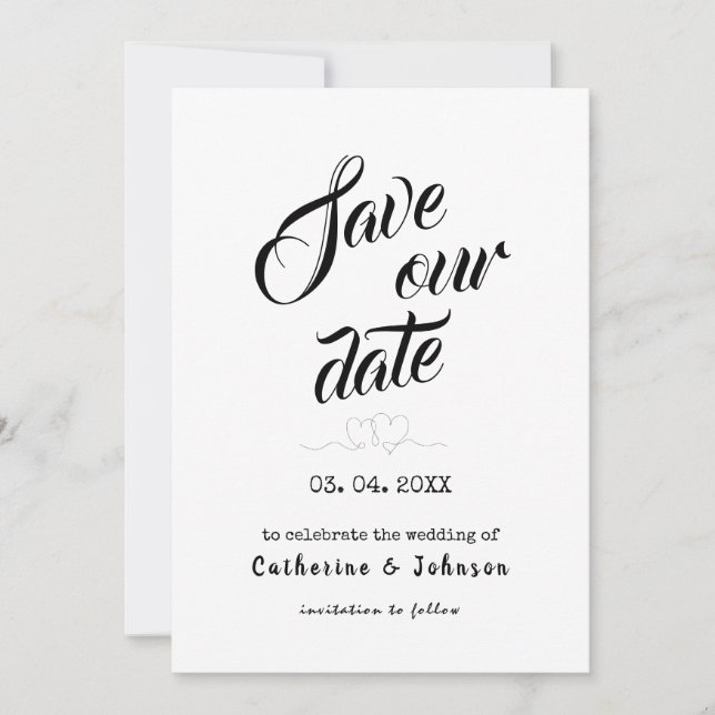 Minimal SAVE OUR DATE  calligraphy text  Invitation (Front)