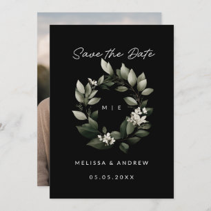 Minimal Save the Date Green Wreath Announcement