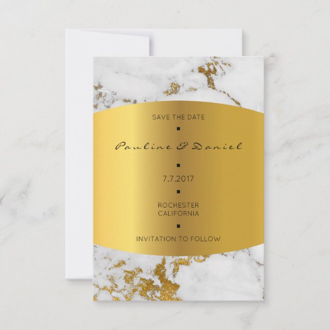 Minimal Save The Date Marble White Grey Gold (Front)
