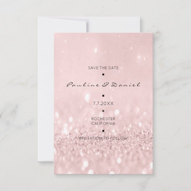 Minimal Save The Date Pink Rose Gold Glitter (Front)