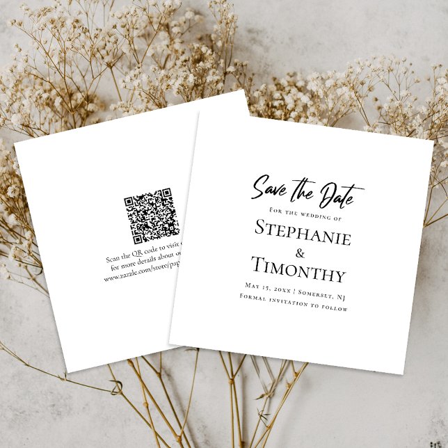 Minimal Save The Date QR Code Black White Wedding Invitation (Save time and reduce wedding planning stress with this QR code Save the Date card.)