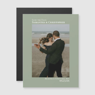 Minimal Save the Date Vertical Photo Sage Magnet