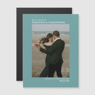 Minimal Save the Date Vertical Photo Teal Magnet