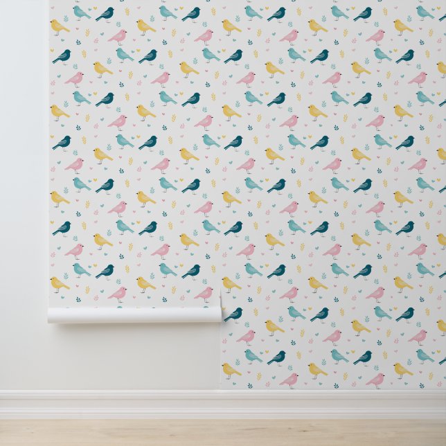 Minimal Scandi Bird Pattern Nursery Wallpaper (Application)
