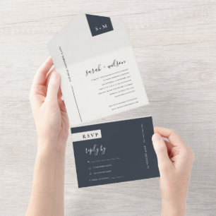 MINIMAL SCANDI BLACK & WHITE MONOGRAM WEDDING ALL IN ONE INVITATION