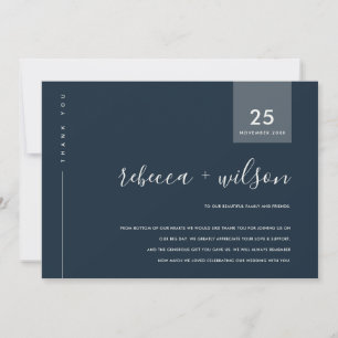 MINIMAL SCANDI NAVY GREY BLUE TYPOGRAPHY WEDDING THANK YOU CARD